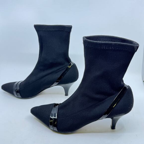 MARINA RINALDI Ribbed Black Sock Ankle Boot Kitten Heels - Picture 4 of 8